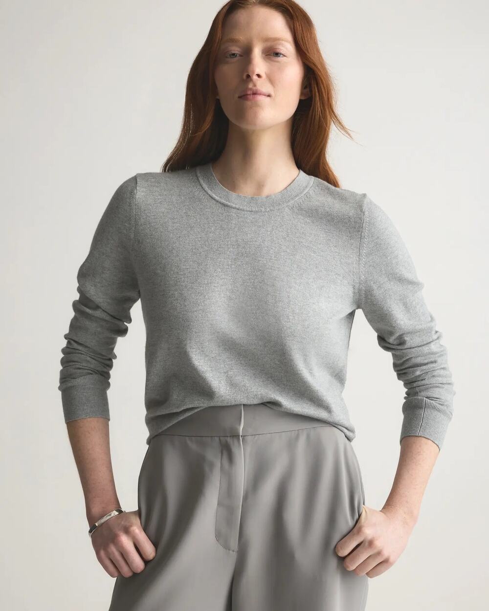Quince Lightweight Cotton Cashmere Crew Sweater size XL in heather grey
